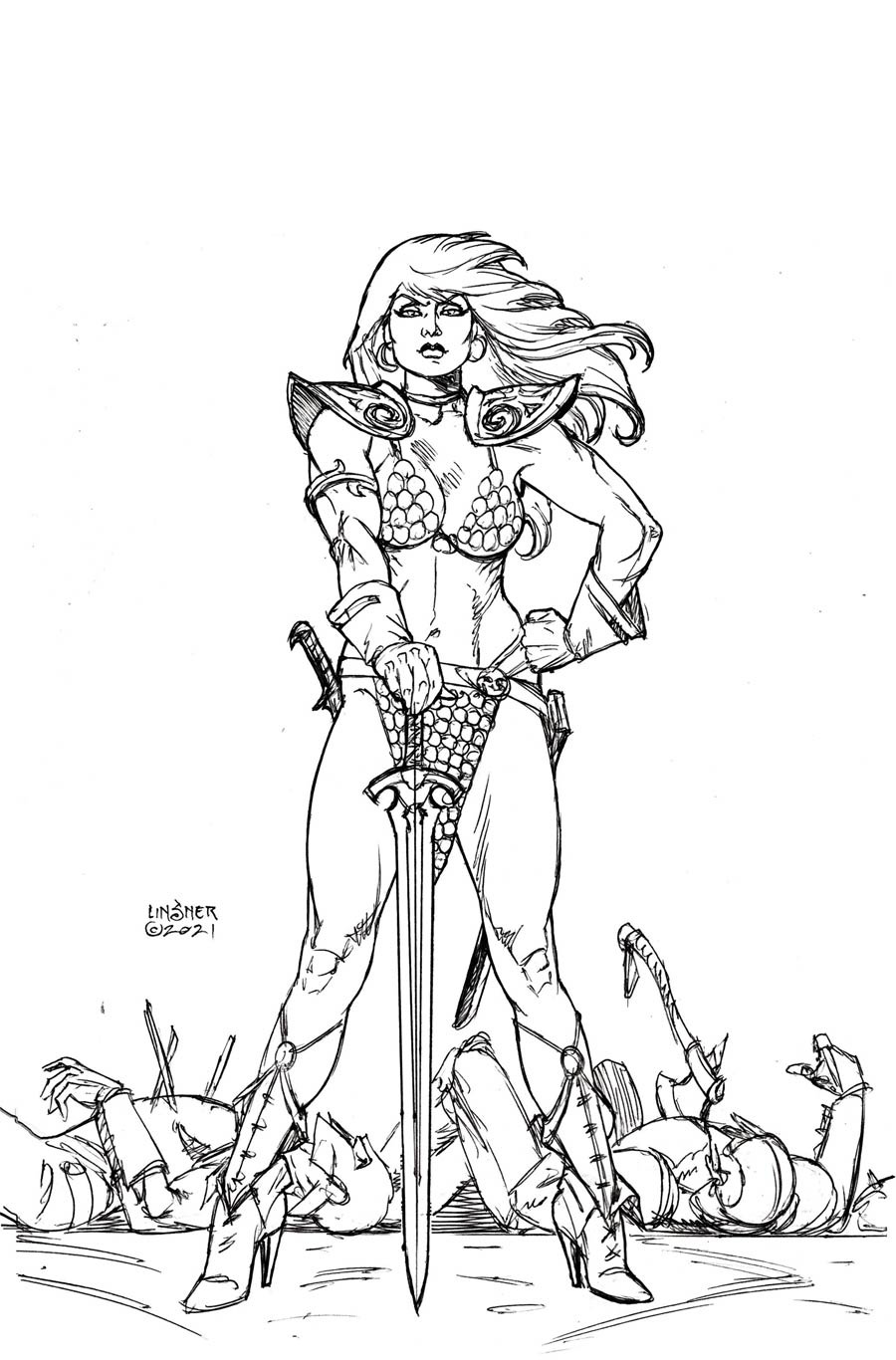 Invincible Red Sonja #1 Cover R Incentive Joseph Michael Linsner Line Art Virgin Cover