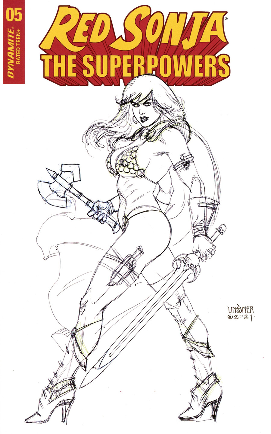 Red Sonja The Superpowers #5 Cover N Incentive Joseph Michael Linsner Black & White Cover