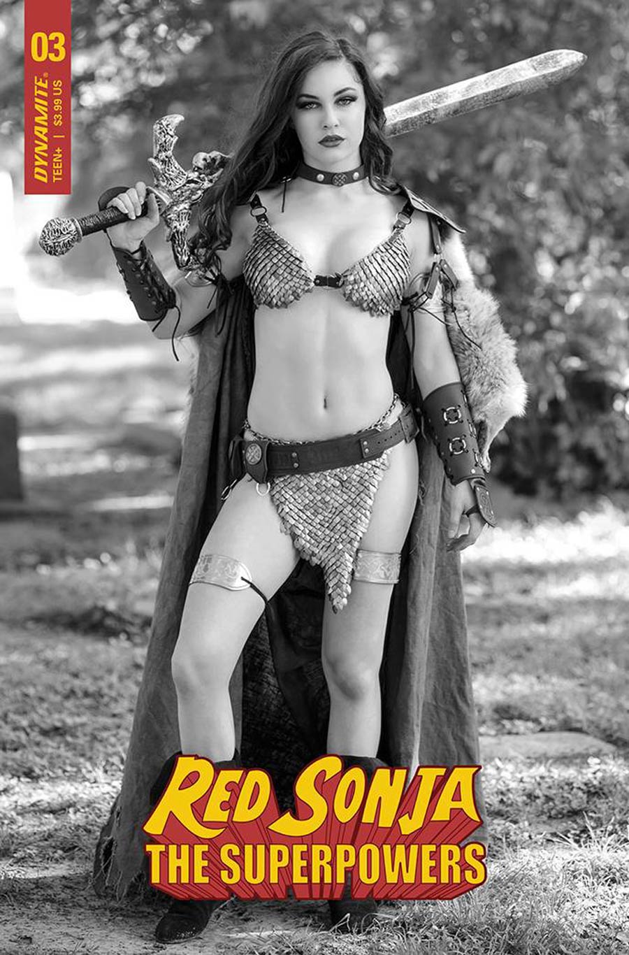 Red Sonja The Superpowers #3 Cover F Variant Savannah Polson Cosplay Photo Black & White Premium Cover