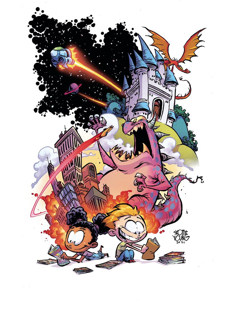 FCBD 2021 Commemorative Artist Skottie Young Blue Youth T-Shirt Large