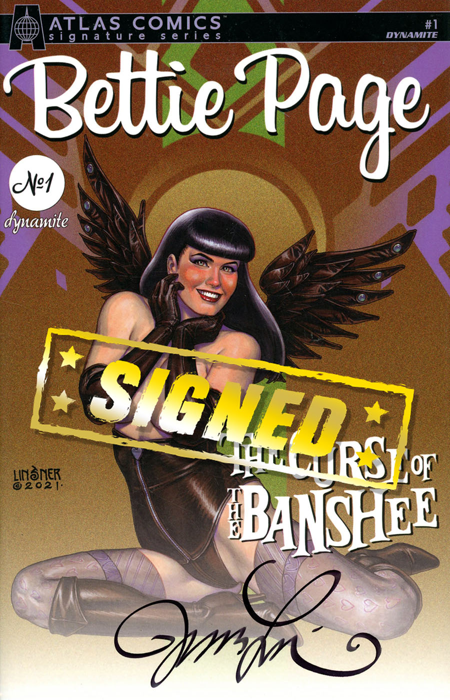 Bettie Page And The Curse Of The Banshee #1 Cover W Atlas Comics Signature Series Signed By Joseph Michael Linsner