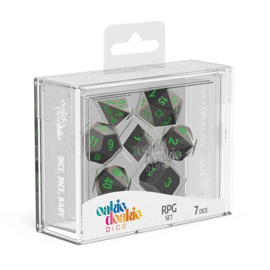 Roll Playing Game 7-Piece Metal Dice Set - Druids Blaze Glow-In-The-Dark