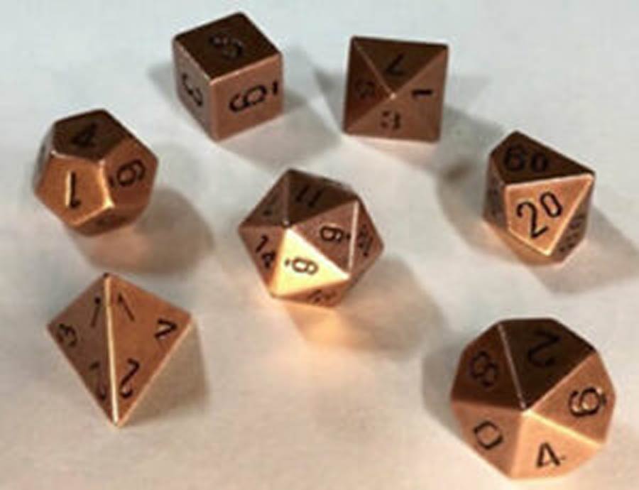 Roll Playing Game 7-Piece Metal Dice Set - Old Brass