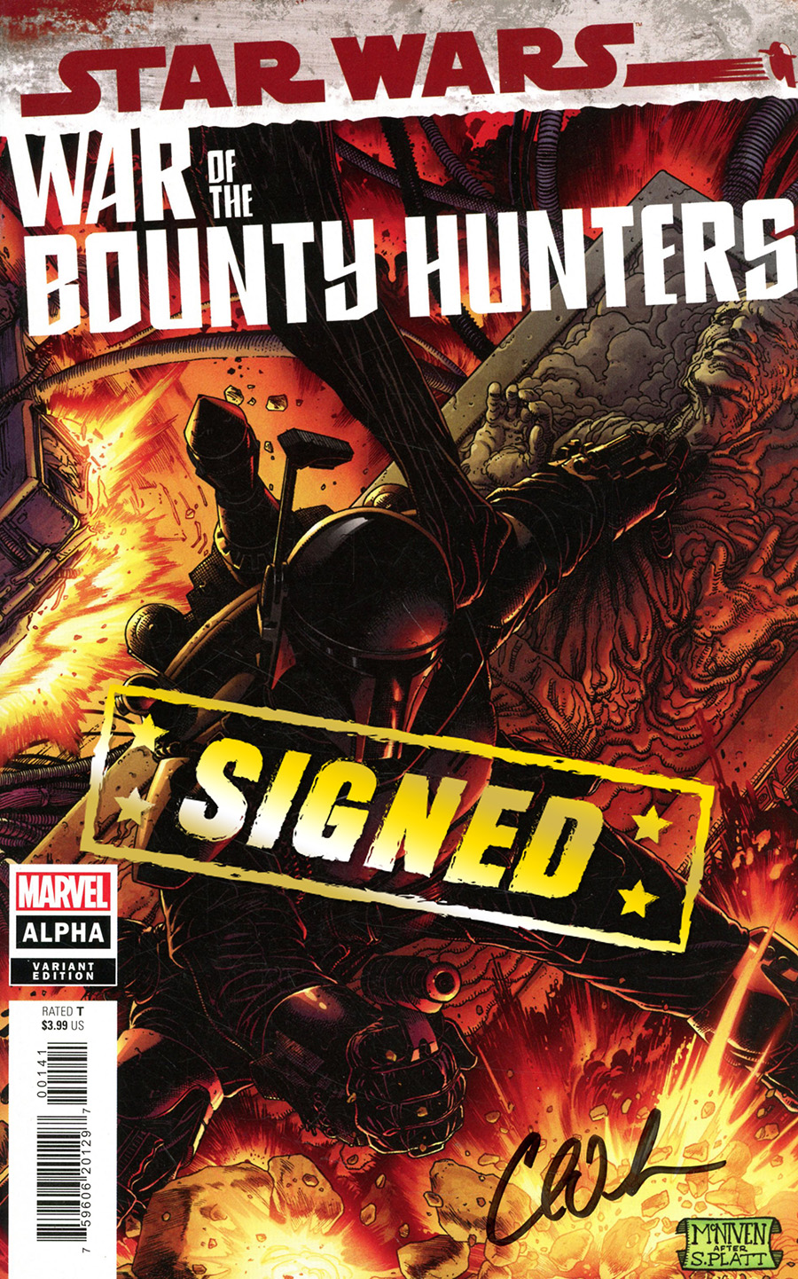 Star Wars War Of The Bounty Hunters Alpha #1 (One Shot) Cover M Incentive Steve McNiven Boba Fett Black Armor Variant Cover Signed By Charles Soule