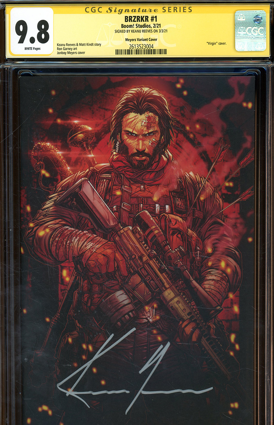 BRZRKR (Berzerker) #1 Cover X Incentive Jonboy Meyers Virgin Variant Cover Signed By Keanu Reeves CGC 9.8