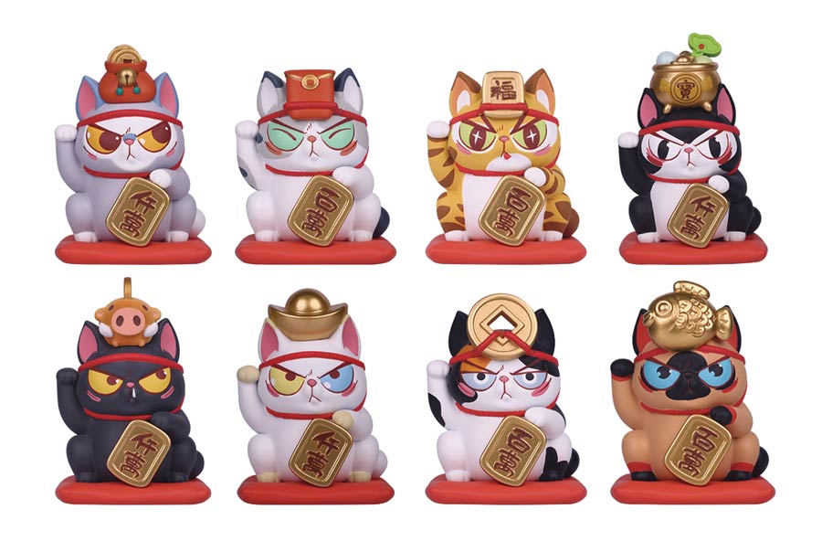 52Toys Lucky Cat Fortune Series Vinyl Mini Figure Blind Mystery Box 8-Piece Display