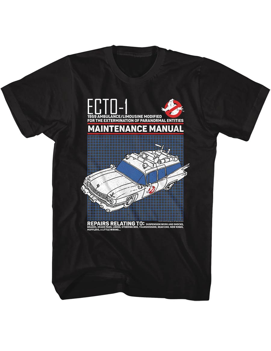 Ghostbusters Ecto-1 Maintenance Manual Black T-Shirt Large