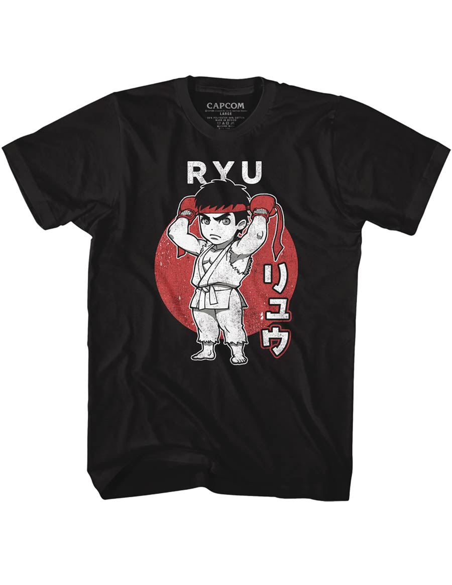 Street Fighter Chibi Ryu Black T-Shirt Large