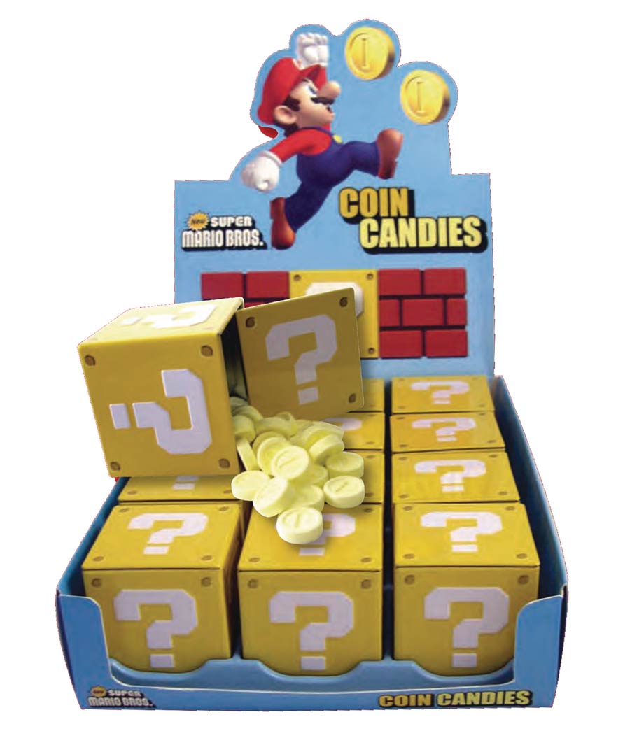 Super Mario Bros Question Mark Coin Candy Tin 12-Count Display