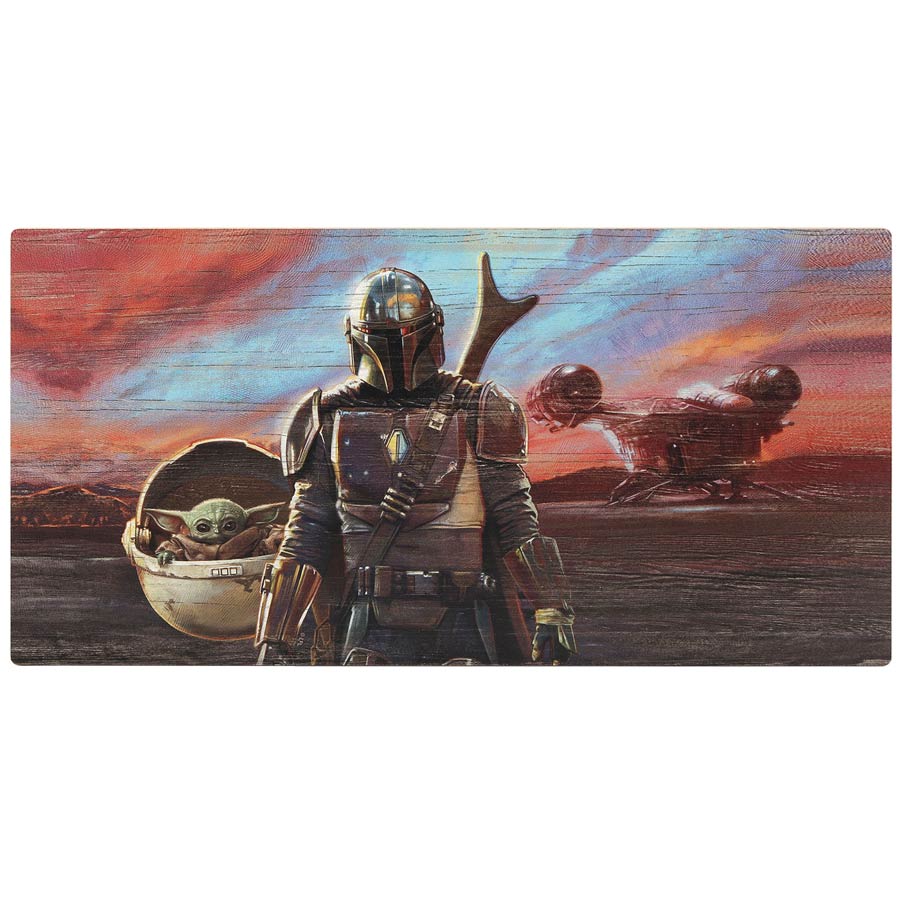 Star Wars The Mandalorian Sunset With Grogru 6.5-Inch Wood Art