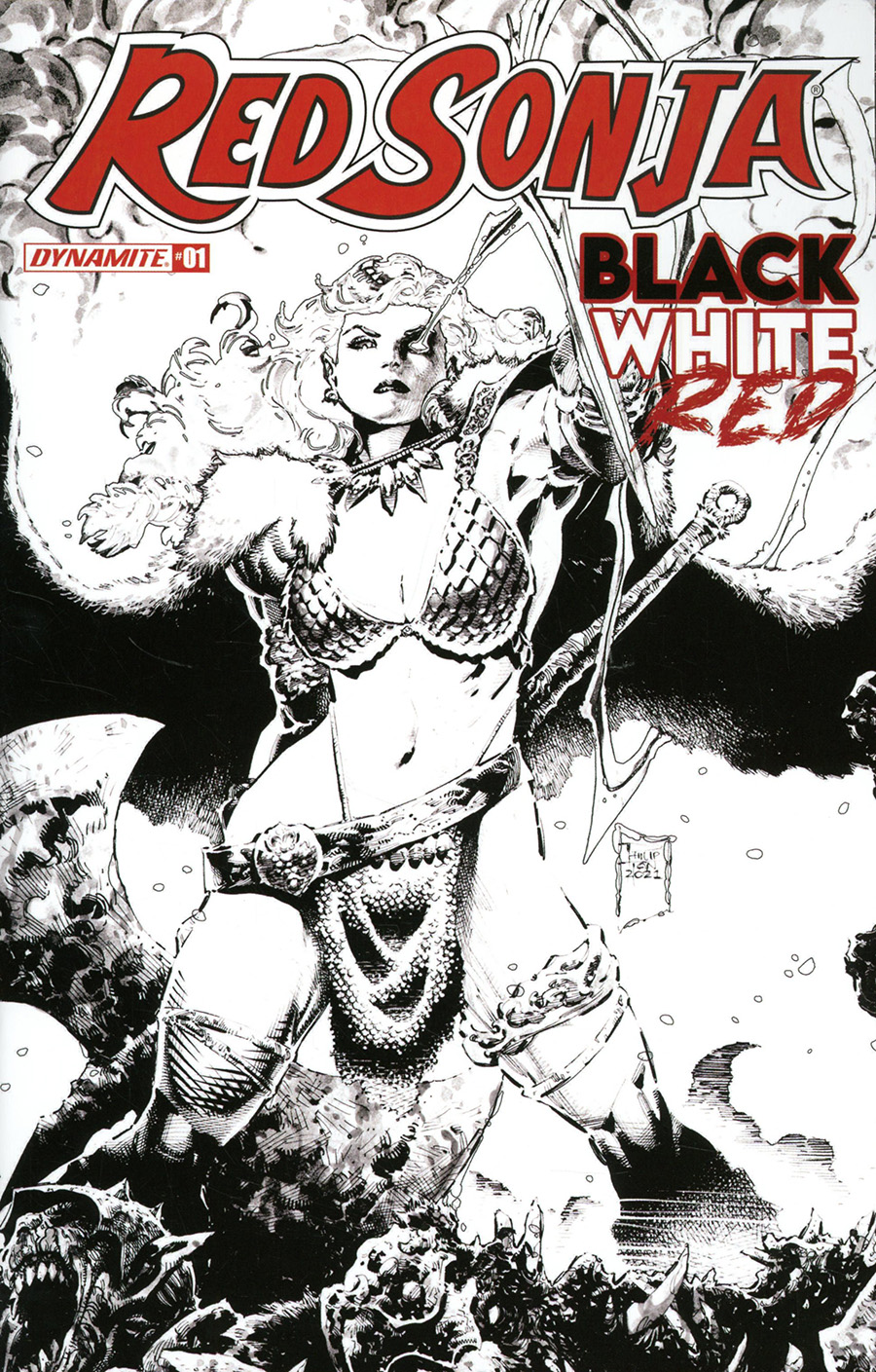 Red Sonja Black White Red #1 Cover E Incentive Philip Tan Line Art Cover