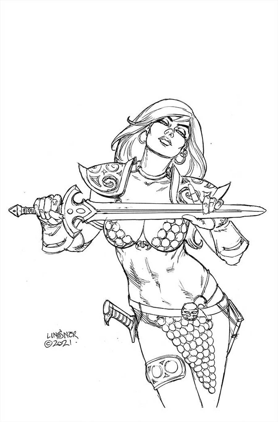 Invincible Red Sonja #3 Cover L Incentive Joseph Michael Linsner Line Art Virgin Cover