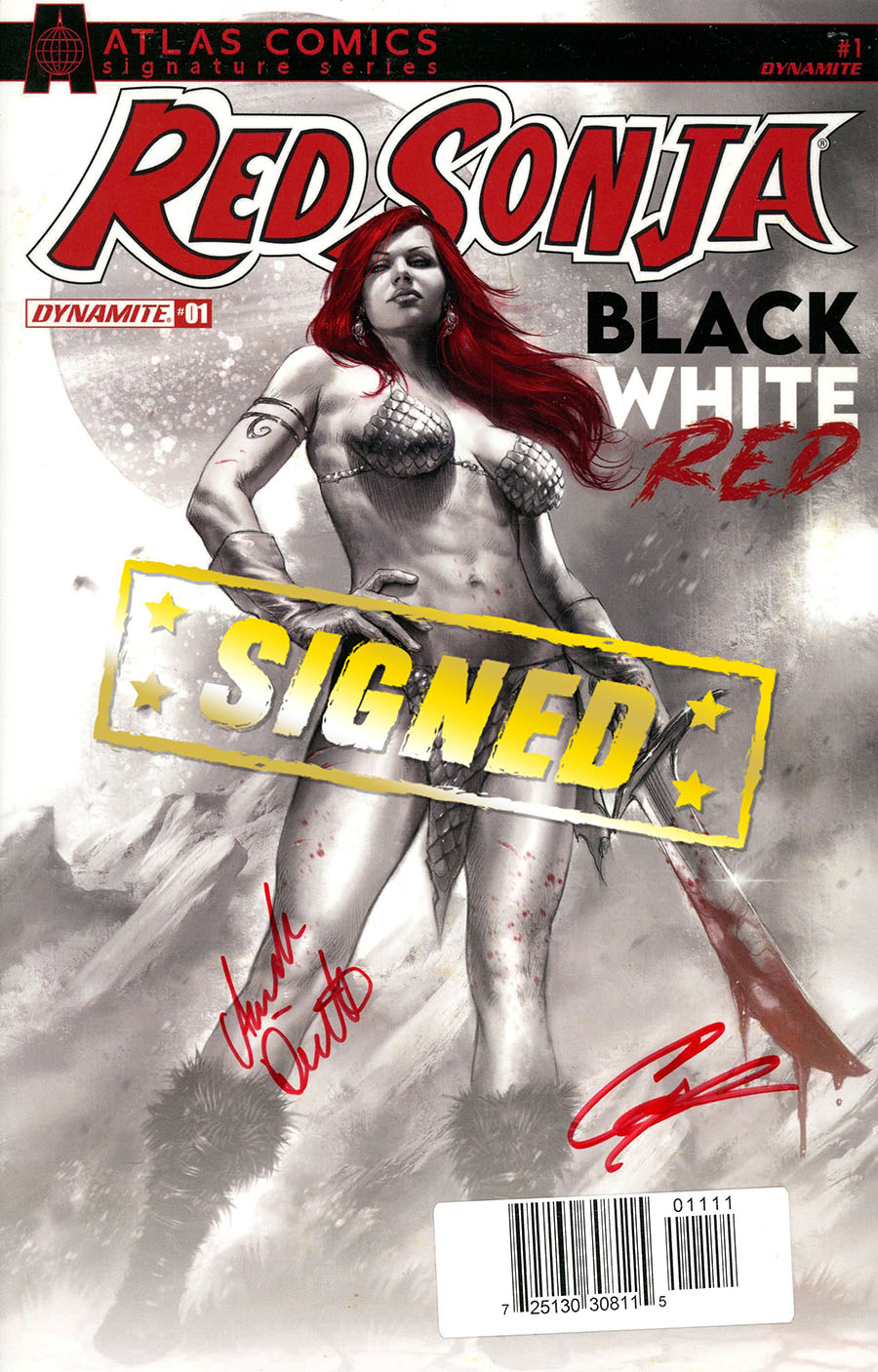 Red Sonja Black White Red #1 Cover O Atlas Comics Signature Series Signed By Amanda Deibert & Cat Staggs