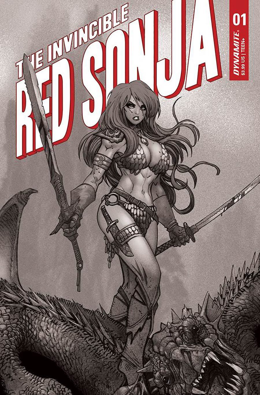 Invincible Red Sonja #1 Cover H Incentive Moritat Black & White Cover