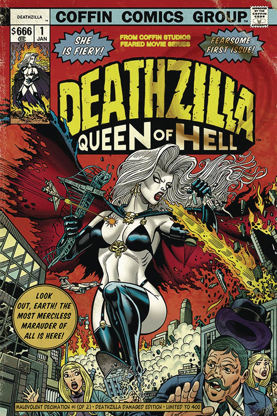 Lady Death Malevolent Decimation #1 Cover F Deathzilla Damaged Edition