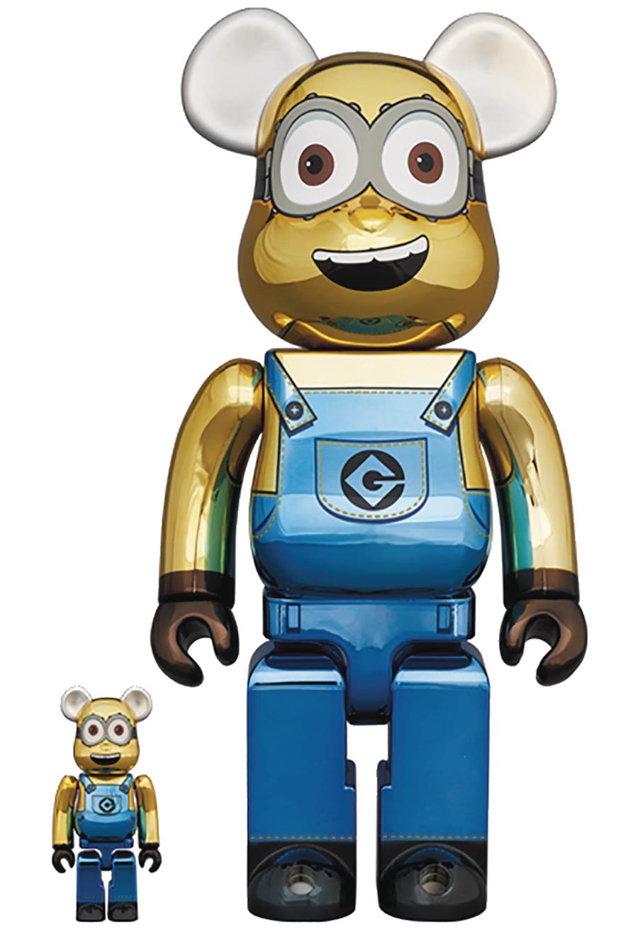 Minions Dave Chrome Version 100 Percent & 400 Percent 2-Pack Bearbrick