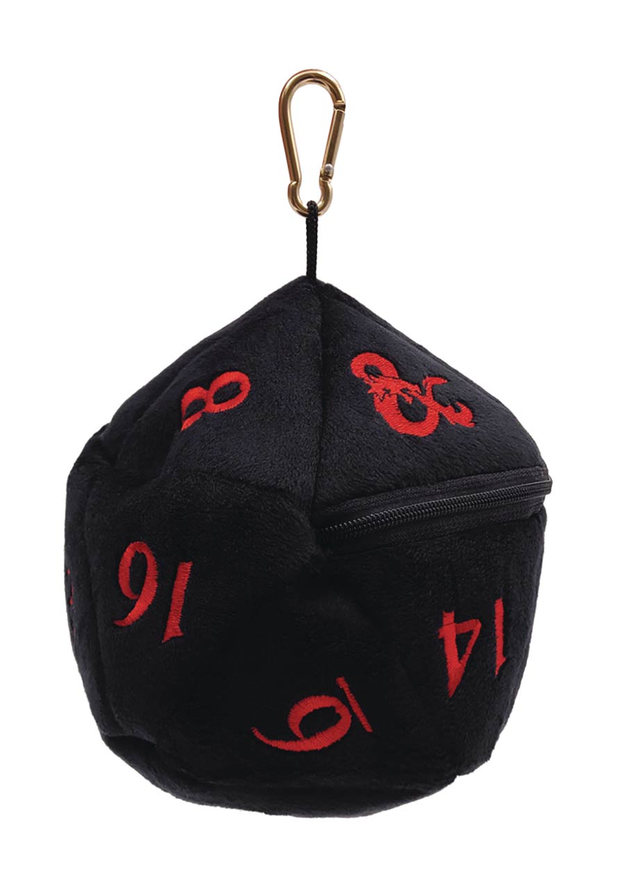 D20 Plush Dice Bag For Dungeons & Dragons - Black & Red