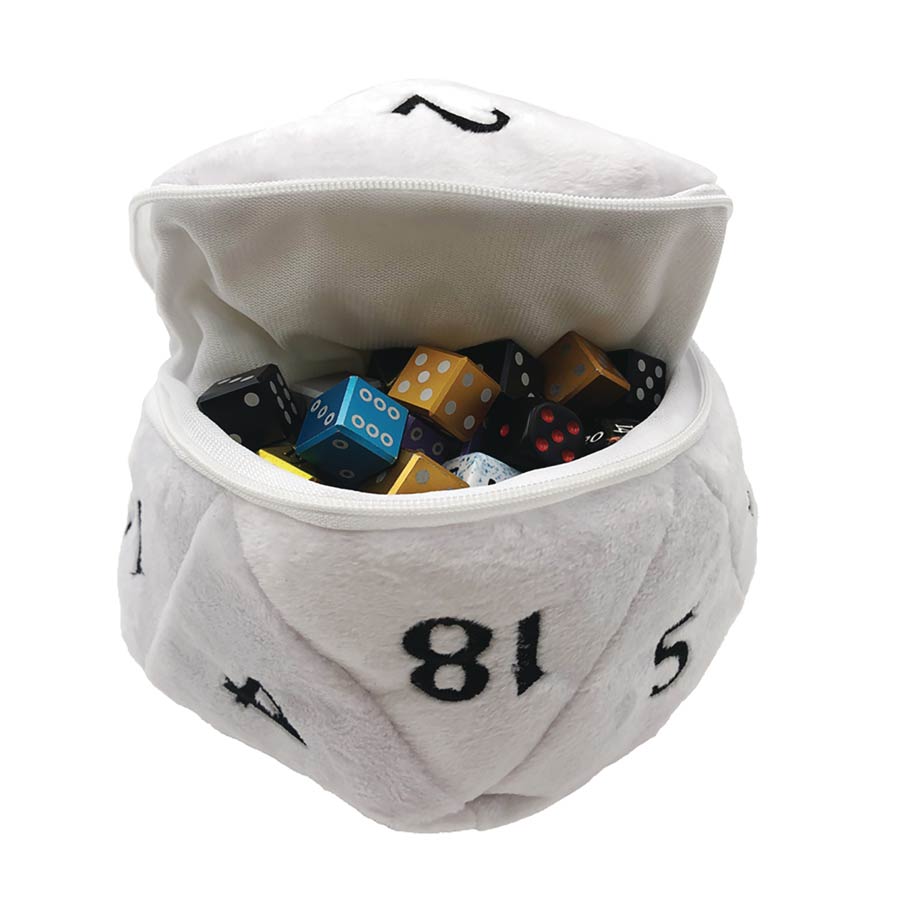 D20 Plush Dice Bag For Dungeons & Dragons - White