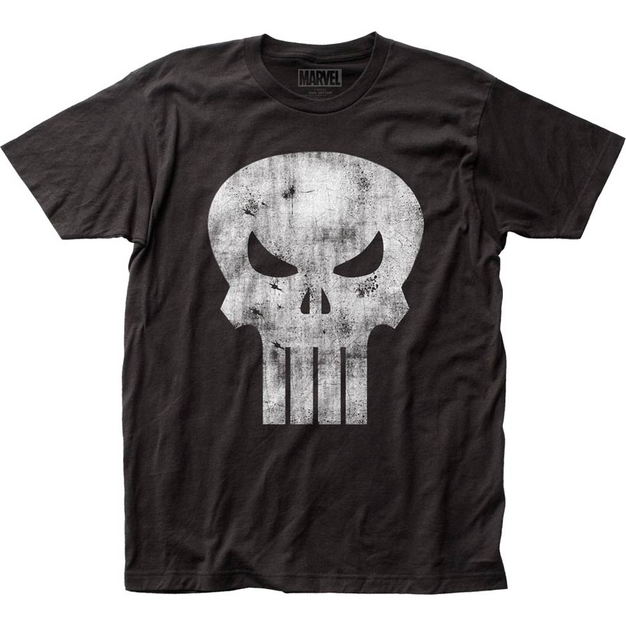 Punisher Distressed Logo Fitted Jersey Black T-Shirt Large