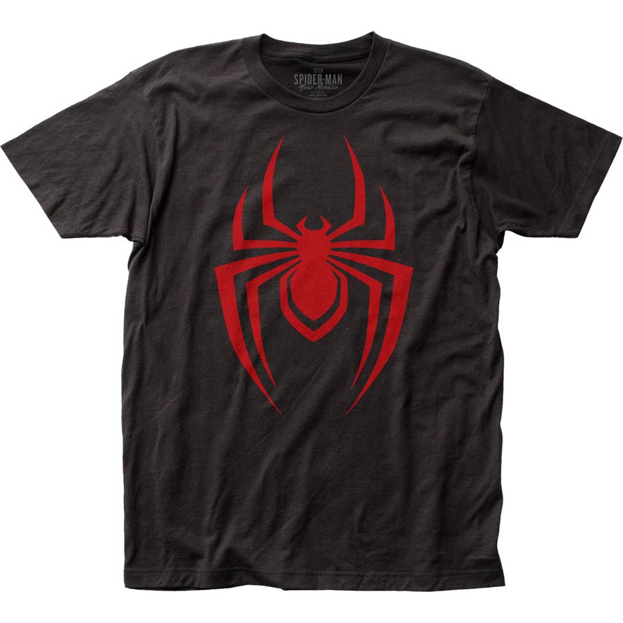 Spider-Man Miles Morales Symbol Fitted Jersey Black T-Shirt Large