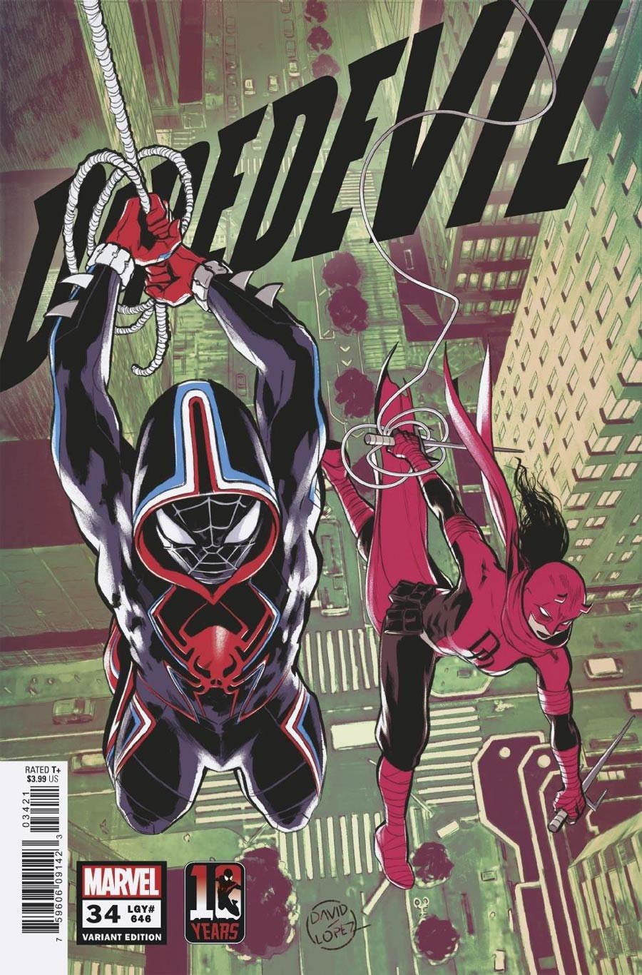 Daredevil Vol 6 #34 Cover B Variant David Lopez Miles Morales Spider-Man 10th Anniversary Cover