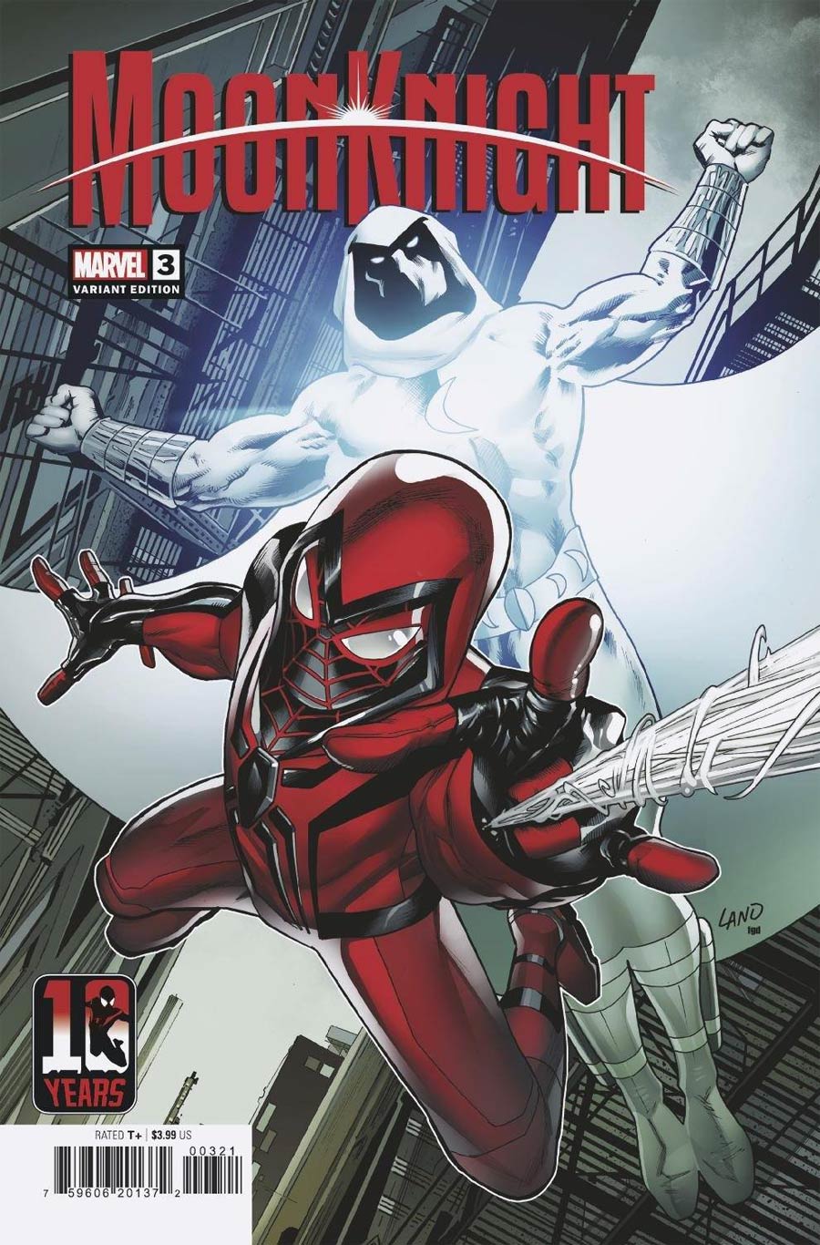 Moon Knight Vol 9 #3 Cover B Variant Greg Land Miles Morales Spider-Man 10th Anniversary Cover (Limit 1 Per Customer)