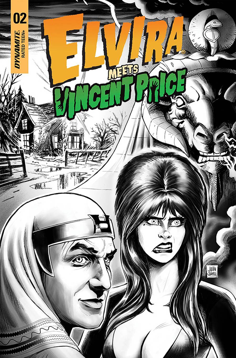 Elvira Meets Vincent Price #2 Cover F Incentive Juan Samu Black & White Line Art Cover