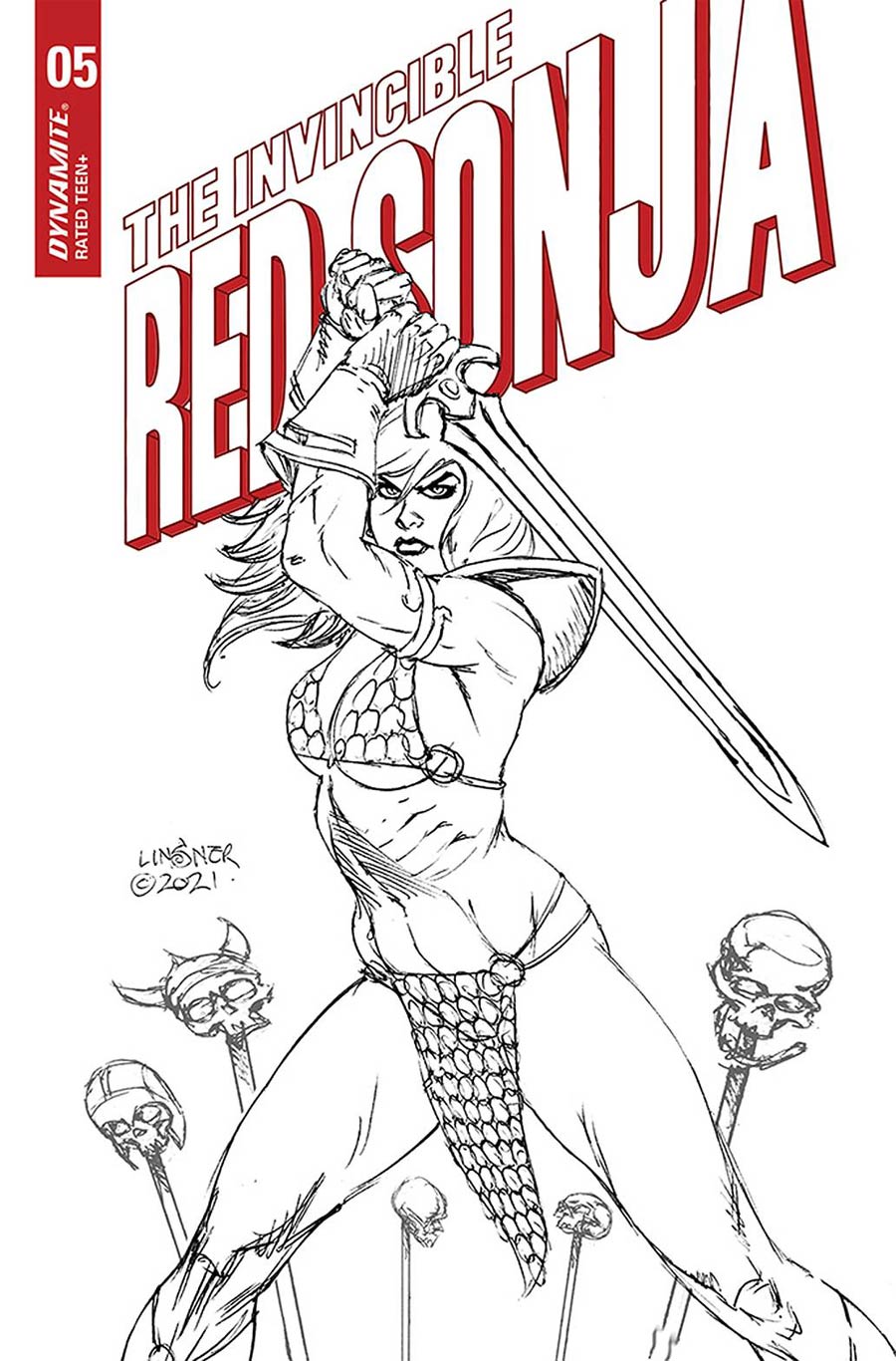 Invincible Red Sonja #5 Cover I Incentive Joseph Michael Linsner Black & White Cover