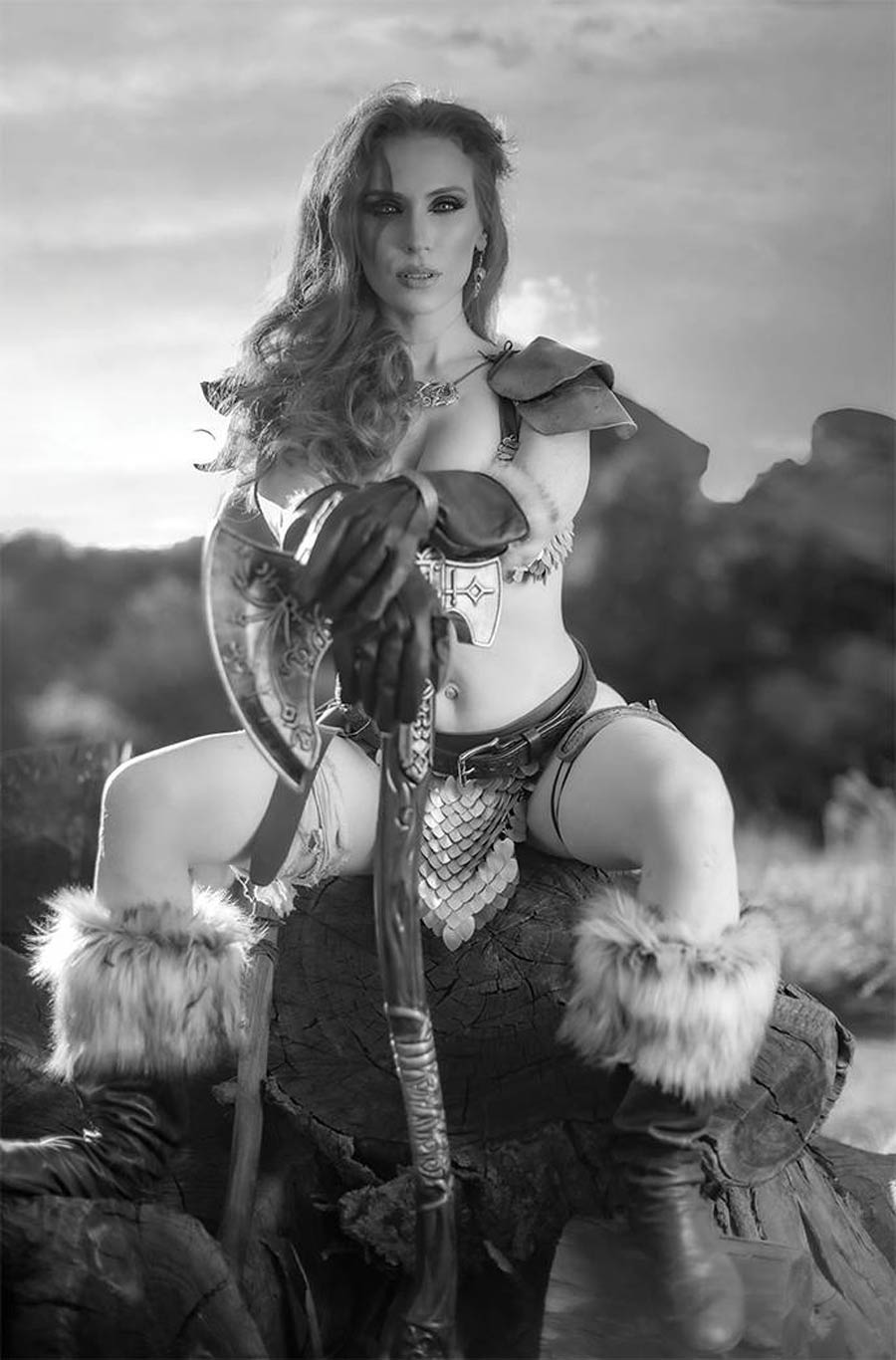 Red Sonja Black White Red #1 Cover P Variant Gracie The Cosplay Lass Cosplay Photo Black & White Virgin Cover