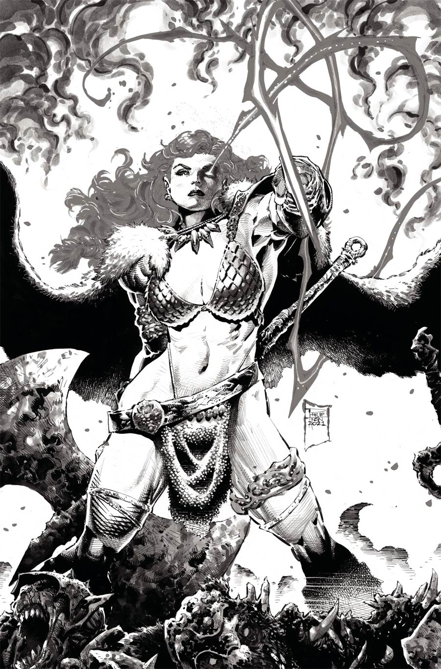 Red Sonja Black White Red #1 Cover Q Incentive Philip Tan Black & White Virgin Cover