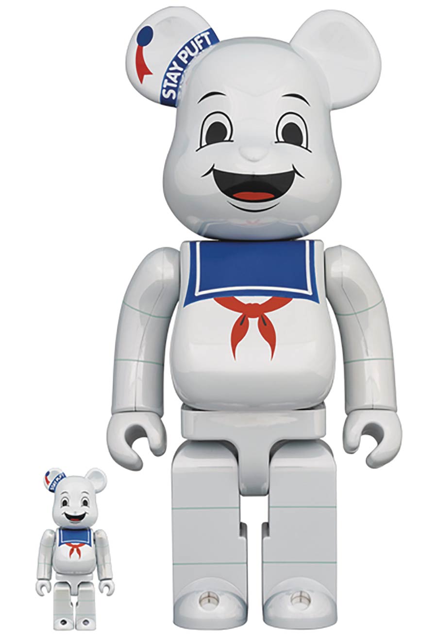 Ghostbusters Stay Puft Marshmallow Man White Chrome 100 Percent & 400 Percent 2-Pack Bearbrick