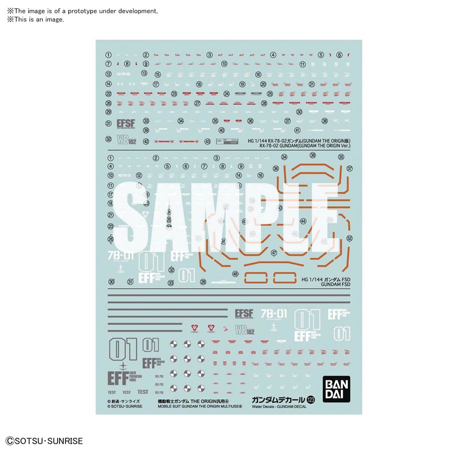 Mobile Suit Gundam Decal 123 Gundam Origin Multiuse Decal Set
