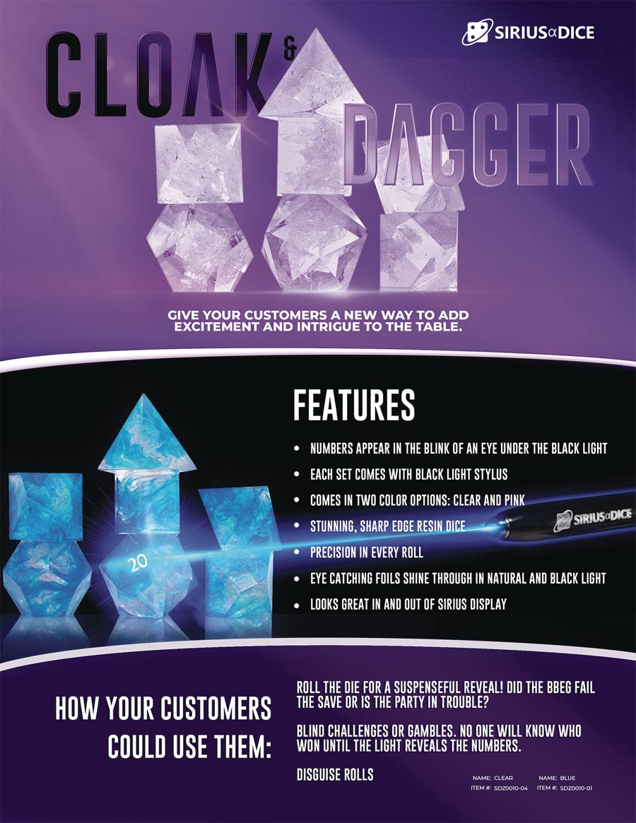 Cloak & Dagger RPG Dice Set - Clear