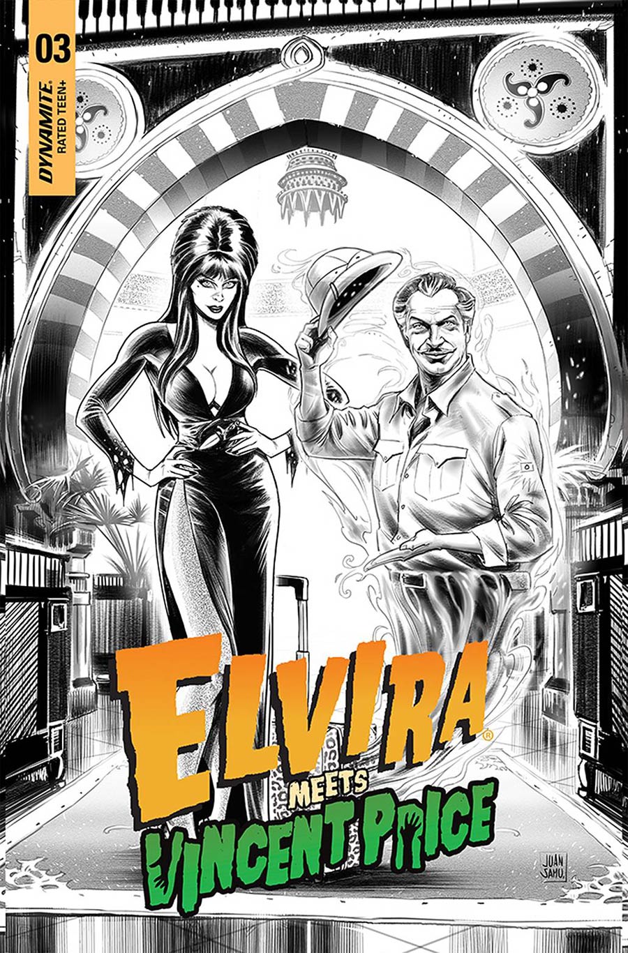 Elvira Meets Vincent Price #3 Cover F Incentive Juan Samu Black & White Line Art Cover