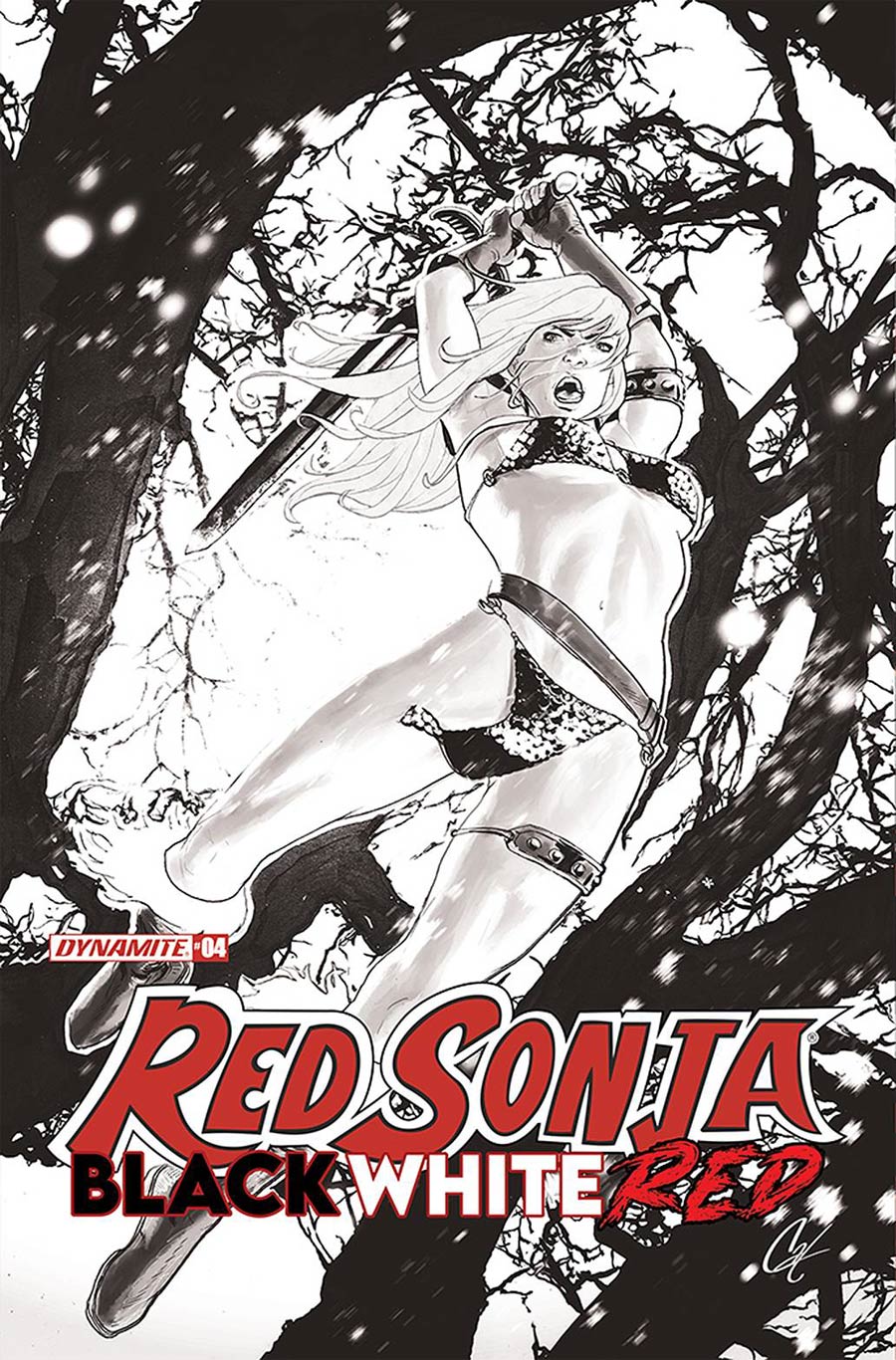 Red Sonja Black White Red #4 Cover F Incentive Cat Staggs Black & White Line Art Cover