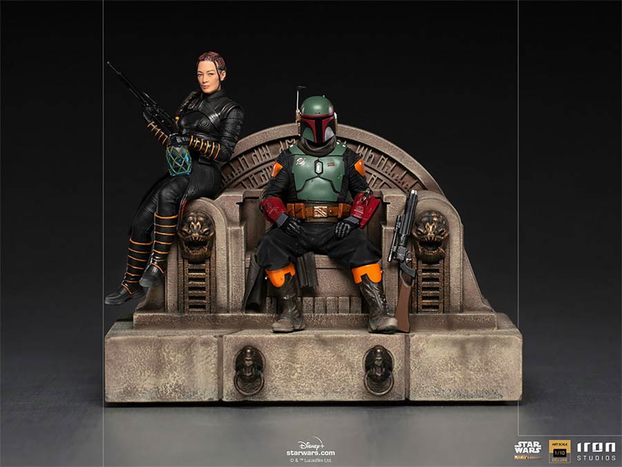 Star Wars The Mandalorian Boba Fett & Fennec Shand On Throne Deluxe 1/10 Scale Statue