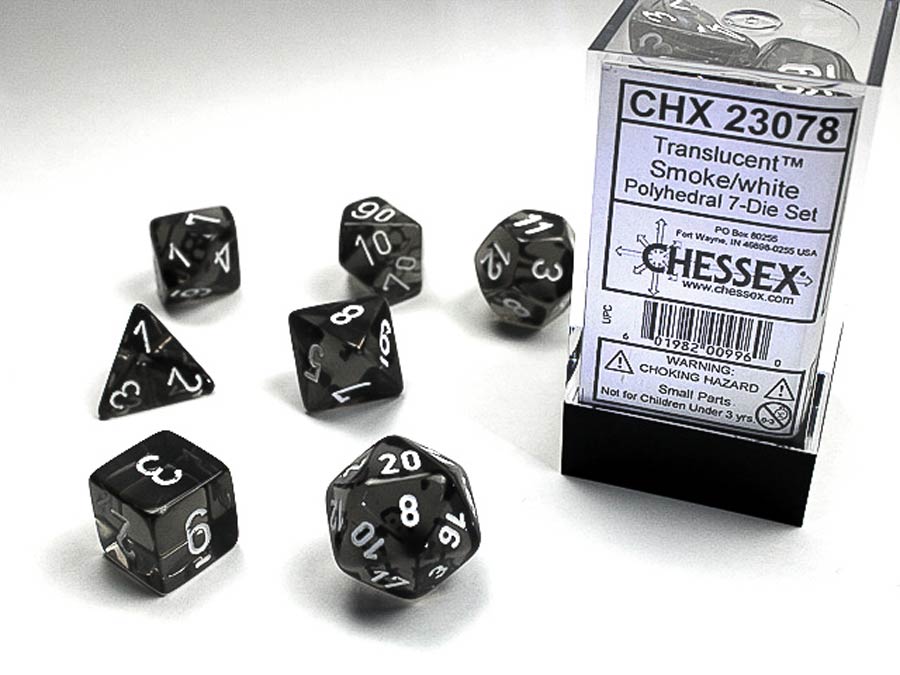 Translucent Polyhedral Smoke/White 7-Die Set