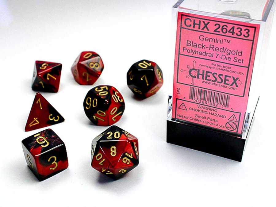 Gemini Polyhedral Black-Red/Gold 7-Die Set