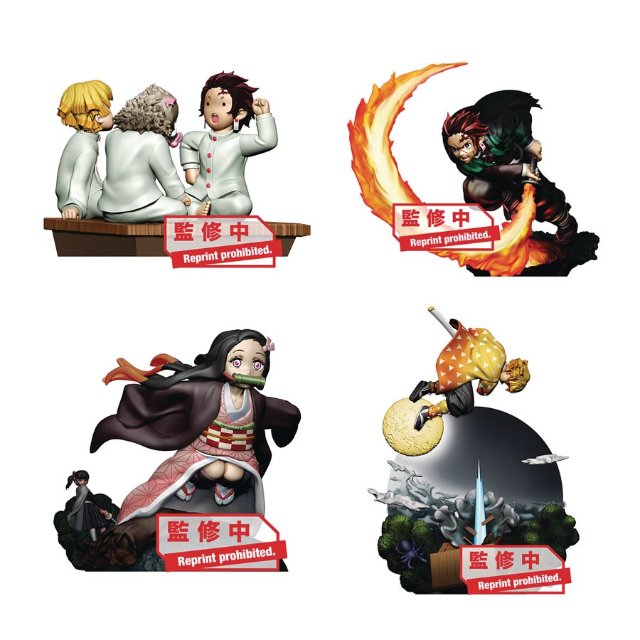 Demon Slayer Kimetsu No Yaiba Petitrama Series Vol 1 Mini Figure Blind Mystery Box 4-Piece Display