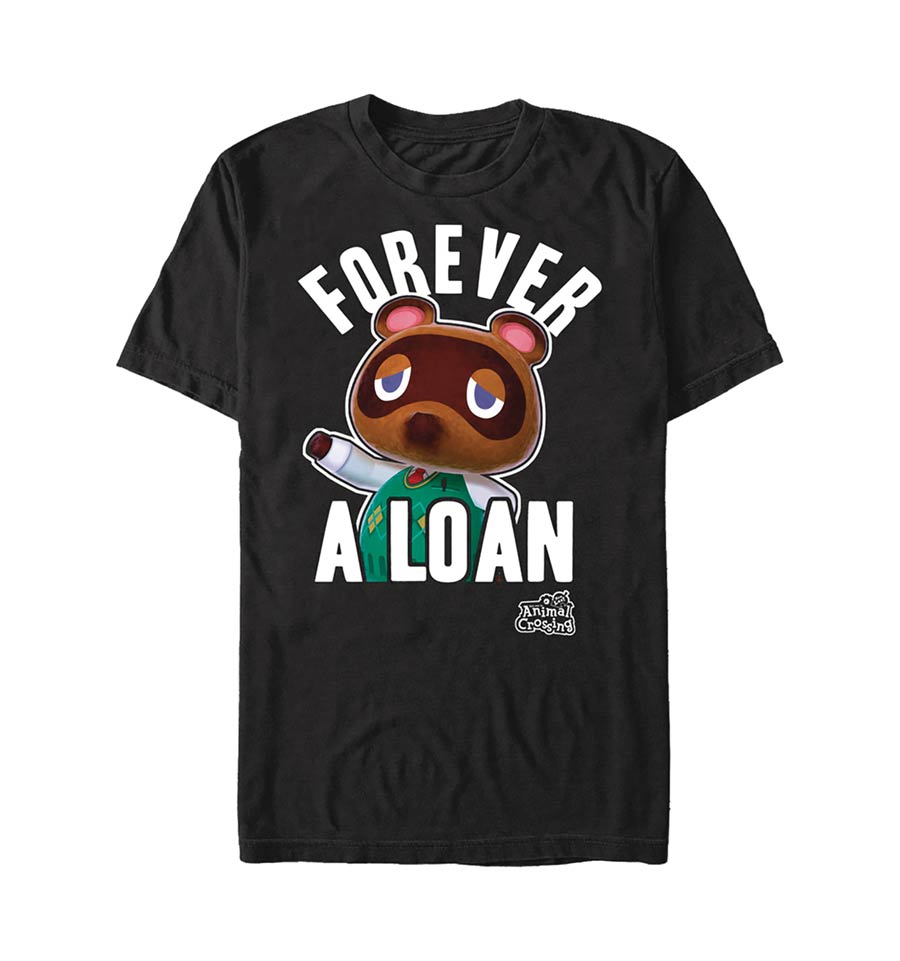 Animal Crossing Tom Nook Forever A Loan Black T-Shirt Large