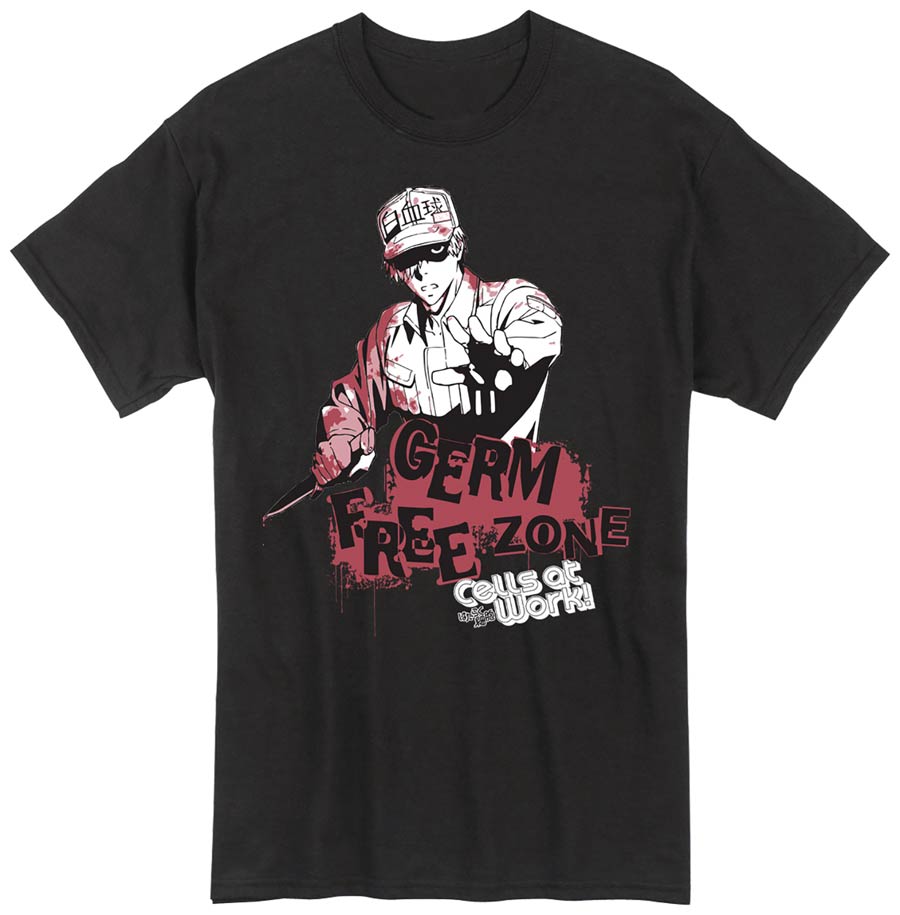 Cells At Work Germ Free Zone Black T-Shirt Large