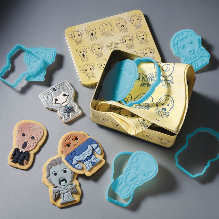 Doctor Who Baking Sets #3 Monsters Cookie Cutter & Teal Towel Tin
