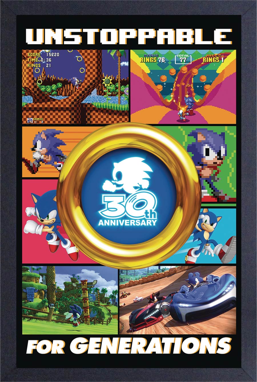 Sonic The Hedgehog 30th Anniversary 11x17 Framed Print - Unstoppable Gold Ring