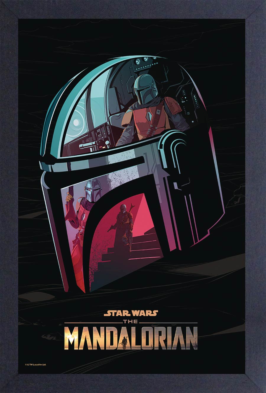 Star Wars 11x17 Framed Print - Mandalorian Helmet Reflections