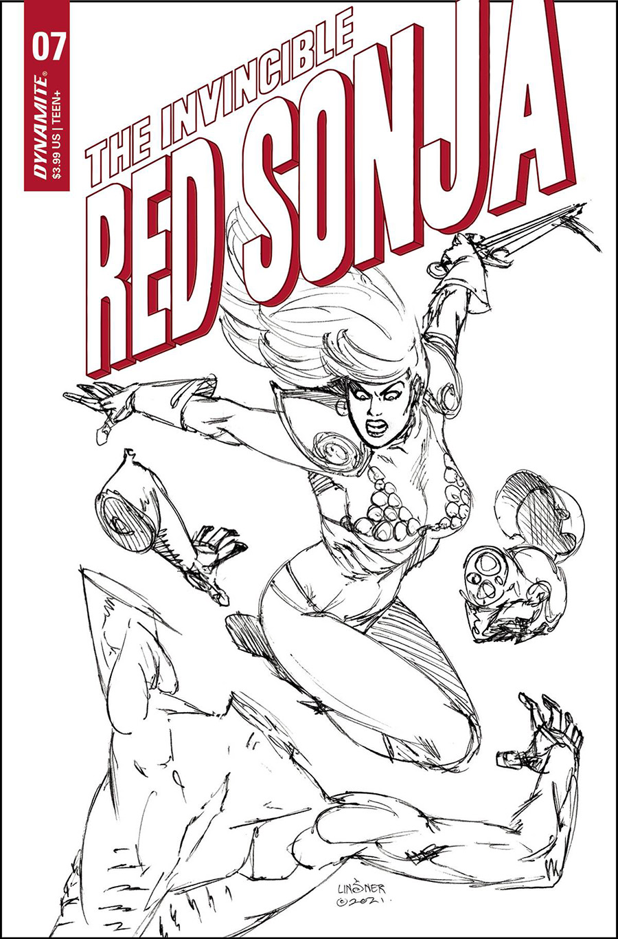 Invincible Red Sonja #7 Cover I Incentive Joseph Michael Linsner Black & White Cover