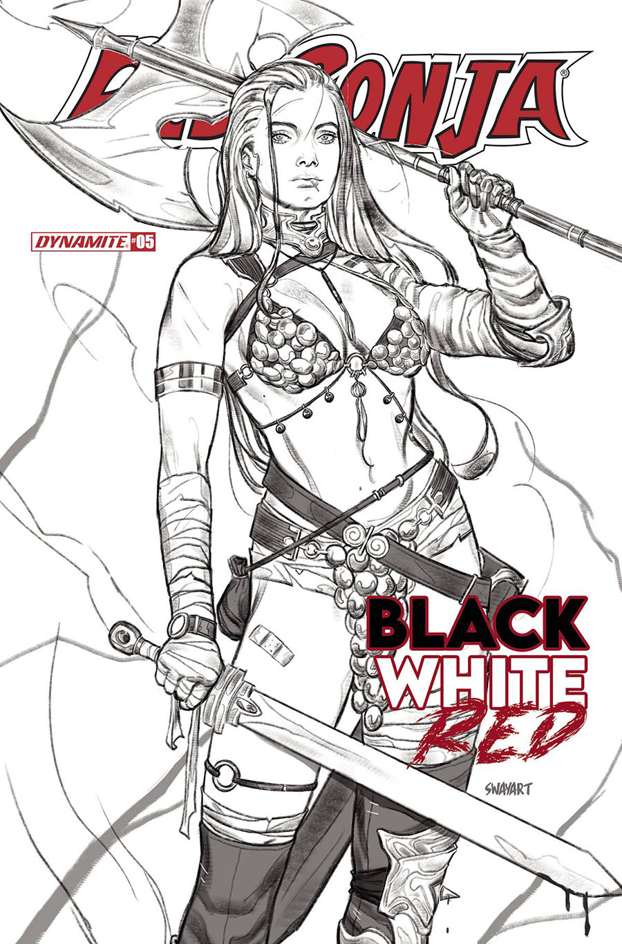 Red Sonja Black White Red #5 Cover F Incentive Joshua Sway Swaby Black & White Line Art Cover
