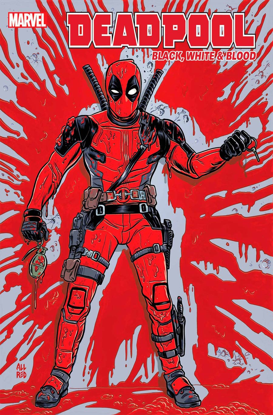 Deadpool Black White & Blood #4 Cover D DF Blood Red Signature Series Signed Red By Mike Allred