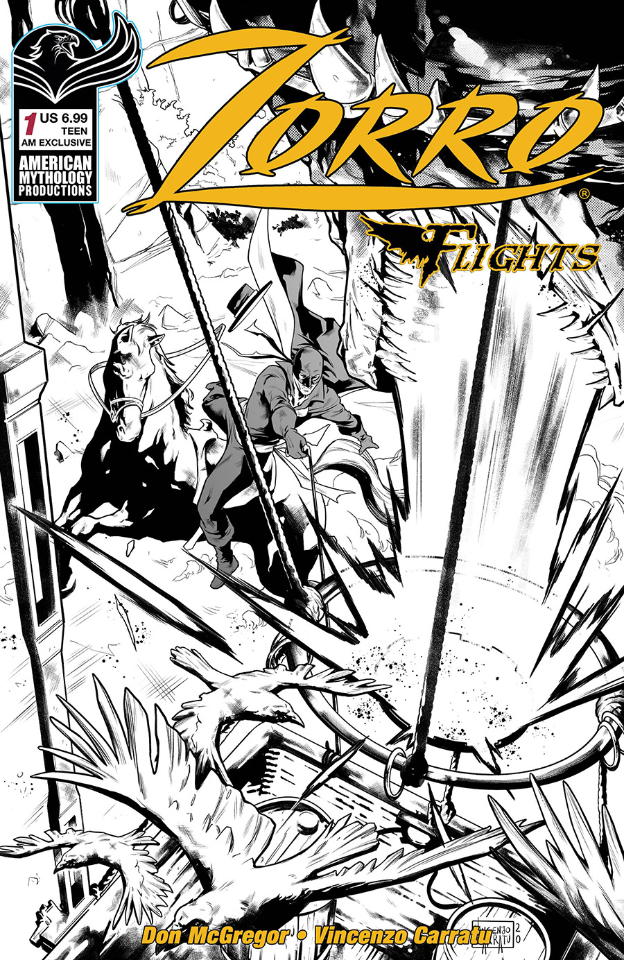 Zorro Flights #1 Cover F American Mythology Exclusive Vincenzo Carratu Black & White Variant Cover