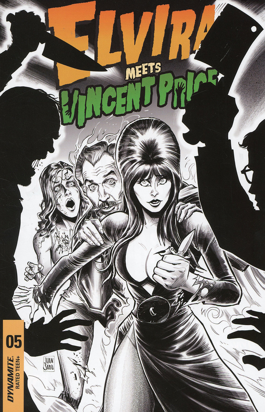 Elvira Meets Vincent Price #5 Cover F Incentive Juan Samu Black & White Line Art Cover