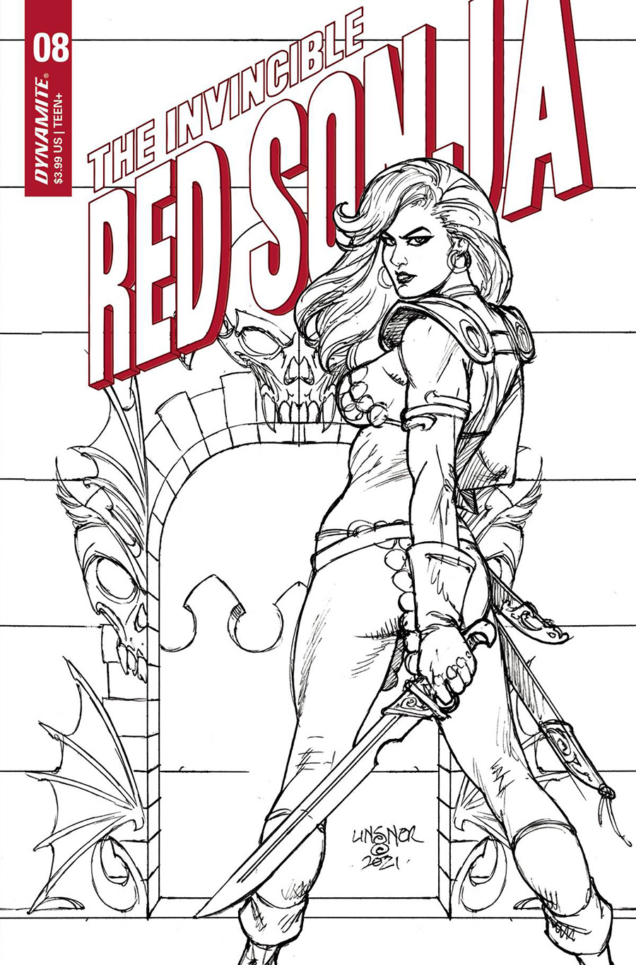 Invincible Red Sonja #8 Cover I Incentive Joseph Michael Linsner Black & White Cover